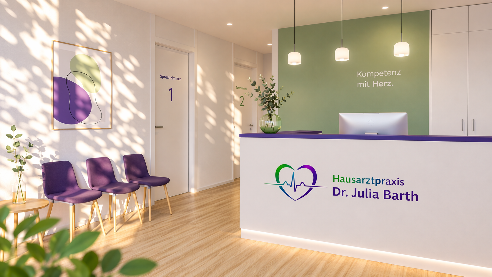 Empfangsbereich der Praxis – moderne, ruhige Atmosphäre
